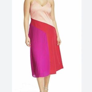 CUSHNIE Target Pink Red Pleated Slip Dress Midi Lined Size 4